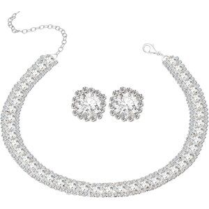 Crystal Wedding Bridal Choker Necklace Earrings Bracelet Jewelry Sets